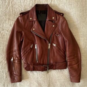 Oxblood AllSaints Leather Biker Jacket